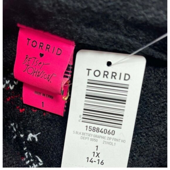 Betsey Johnson XL Black Zip Front Love/Hate Graphic Long Sleeve Hoodie Sweater - Picture 6 of 6